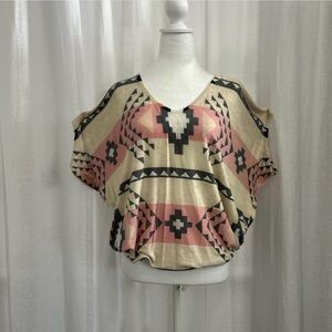 Glamour Aztec Print Blouse - Pink, Black, and Cream
